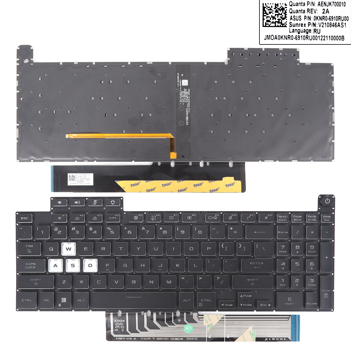 Picture of New Replacement Laptop Keyboard For Black ASUS TUF Gaming F15 A15 F17 A17 FX507 FX507Z FA507 FA507R FX517 FX517Z FX707 FX707Z FA707 FA707R BLACK Crystal key cap(WASD is transparent)RGB US Layout